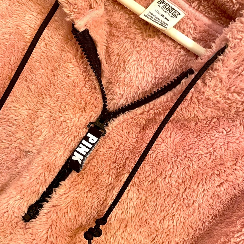 Pink hooded half zip pullover